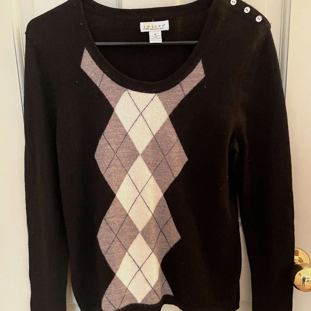 ARGYLE TWEED 100% MERINO WOOL SWEATER, PULLOVER Long-Sleeve